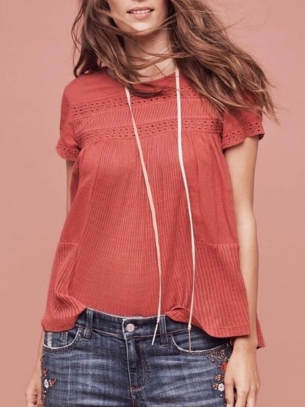 Anthropologie Meadow Rue Coral Bohemian Top Large L